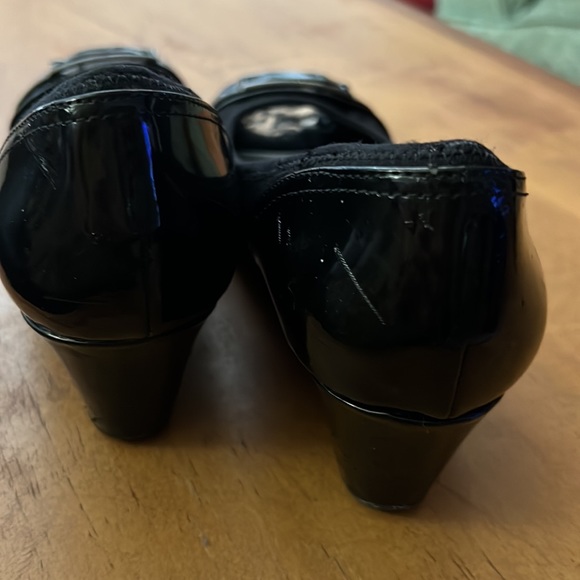 Anne Klein Sport Peep Toe Wedge Black Patent/cloth - Picture 3 of 9